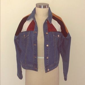 Cropped Denim Jacket with Multi Colored Suede